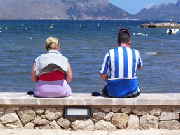 Outside the Red Rum looking over Pollensa bay.  Is that a Wednesday supporter..??
